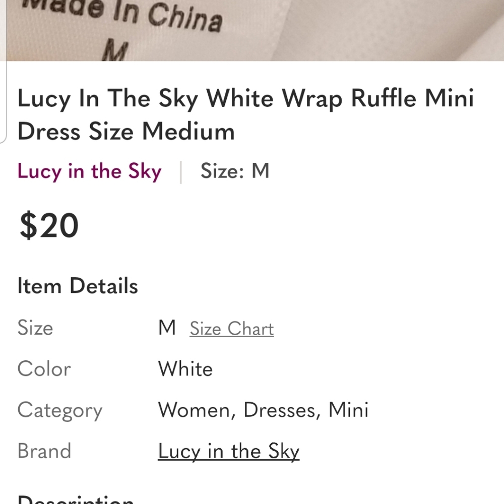 Lucy In The Sky White Ruffle Wrap Mini Dress Size Medium - Picture 12 of 12